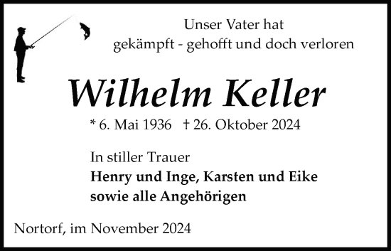 Traueranzeige von Wilhelm Keller von Schleswig-Holsteinische Landeszeitung