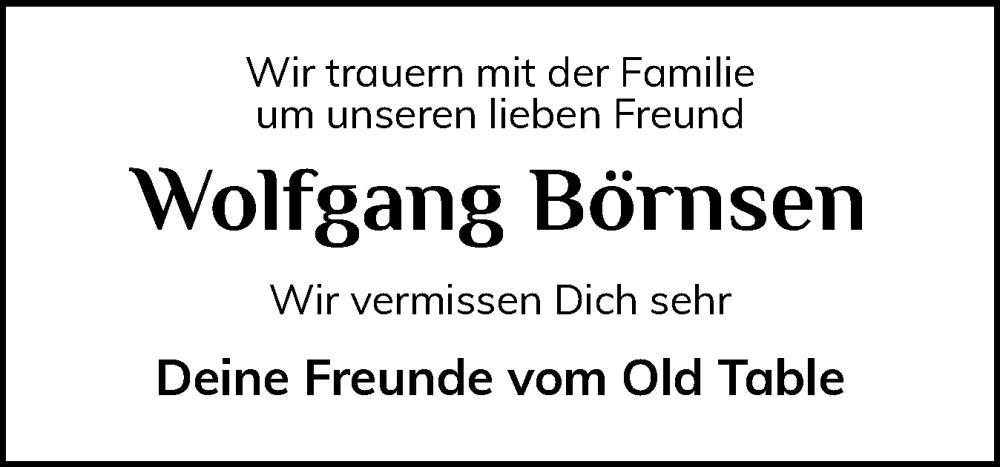  Traueranzeige für Wolfgang Börnsen vom 09.11.2024 aus Flensburger Tageblatt