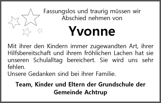 Traueranzeige von Yvonne  von Husumer Nachrichten, Nordfriesland Tageblatt