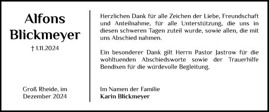 Traueranzeige von Alfons Blickmeyer von Schleswiger Nachrichten, Schlei-Bote