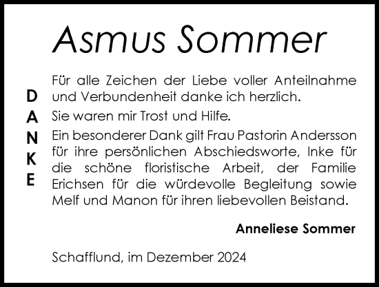 Traueranzeige von Asmus Sommer von Flensburger Tageblatt