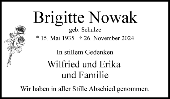 Traueranzeige von Brigitte Nowak von Uetersener Nachrichten, Der tip am Wochenende