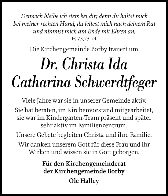 Traueranzeige von Christa Ida Catharina Schwerdtfeger von Eckernförder Zeitung, Hallo Eckernförde