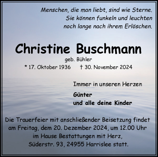 Traueranzeige von Christine Buschmann von Flensburger Tageblatt