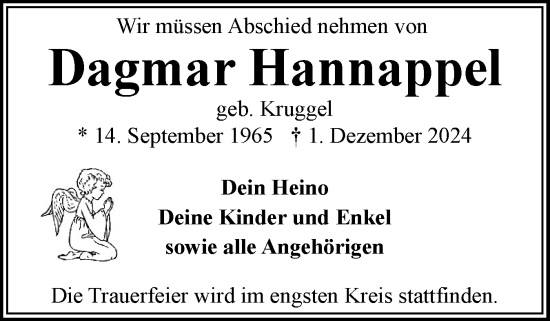 Traueranzeige von Dagmar Hannappel von Flensburger Tageblatt
