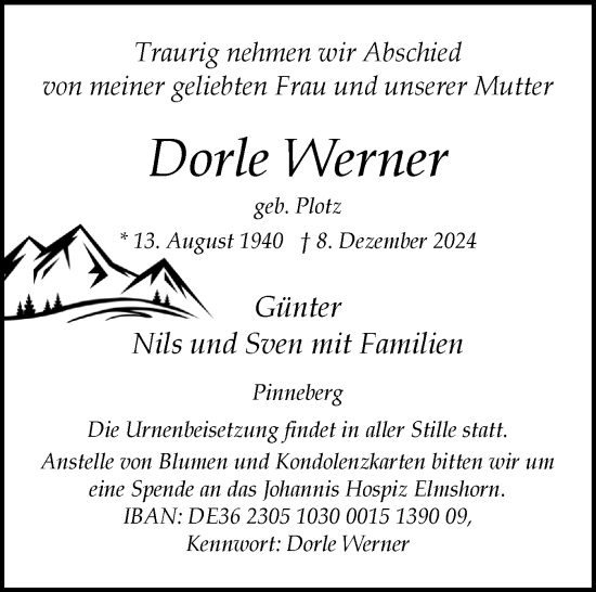 Traueranzeige von Dorle Werner von Region Pinneberg und tip Pinneberg