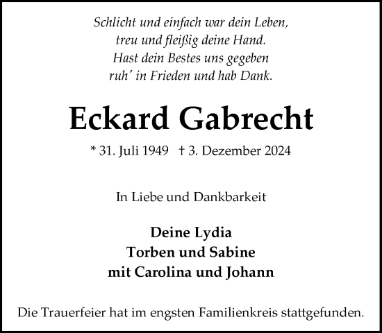 Traueranzeige von Eckard Gabrecht von Stormaner Tageblatt