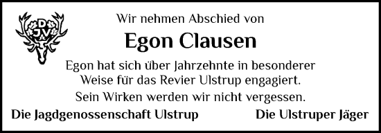 Traueranzeige von Egon Clausen von Flensburger Tageblatt