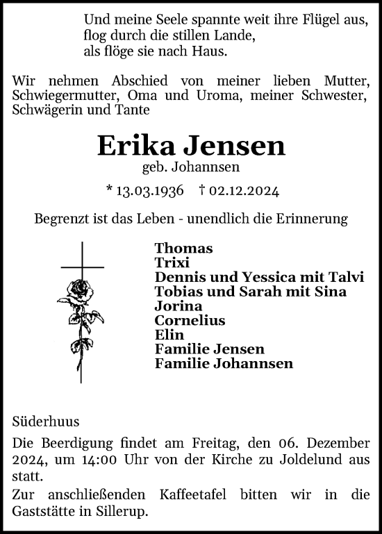 Traueranzeige von Erika Jensen von Region Flensburg