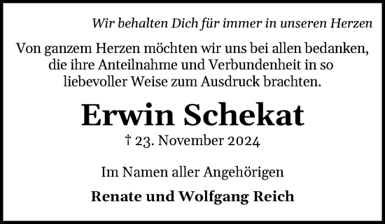 Traueranzeige von Erwin Schekat von Region Pinneberg und tip Pinneberg