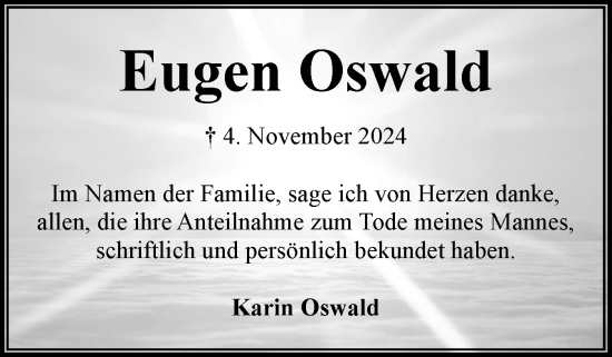 Traueranzeige von Eugen Oswald von Flensburger Tageblatt