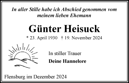 Traueranzeige von Günter Heisuck von Flensburger Tageblatt
