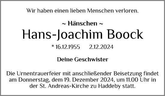 Traueranzeige von Hans-Joachim Boock von Schleswiger Nachrichten, Schlei-Bote