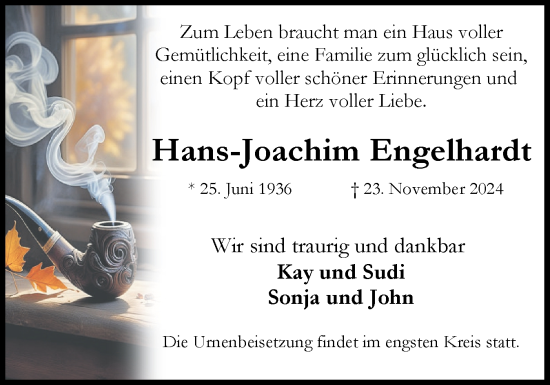 Traueranzeige von Hans-Joachim Engelhardt von Flensburger Tageblatt