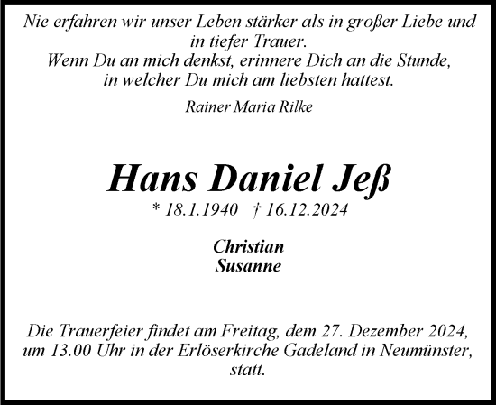 Traueranzeige von Hans Daniel Jeß von Holsteinischer Courier