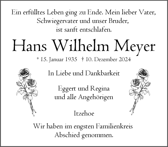 Traueranzeige von Hans Wilhelm Meyer von Norddeutsche Rundschau, Wilstersche Zeitung, Glückstädter Fortuna