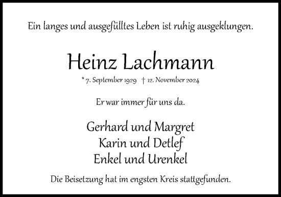 Traueranzeige von Heinz Lachmann von Uetersener Nachrichten, Der tip am Wochenende
