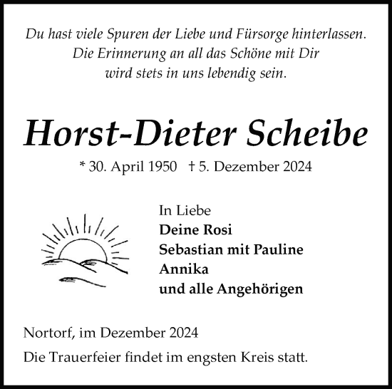 Traueranzeige von Horst-Dieter Scheibe von Schleswig-Holsteinische Landeszeitung