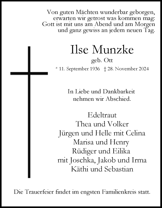 Traueranzeige von Ilse Munzke von Uetersener Nachrichten, Der tip am Wochenende