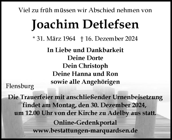 Traueranzeige von Joachim Detlefsen von Flensburger Tageblatt