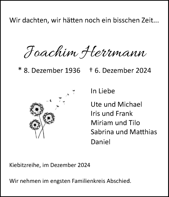 Traueranzeige von Joachim Herrmann von Elmshorner Nachrichten, Barmstedter Zeitung