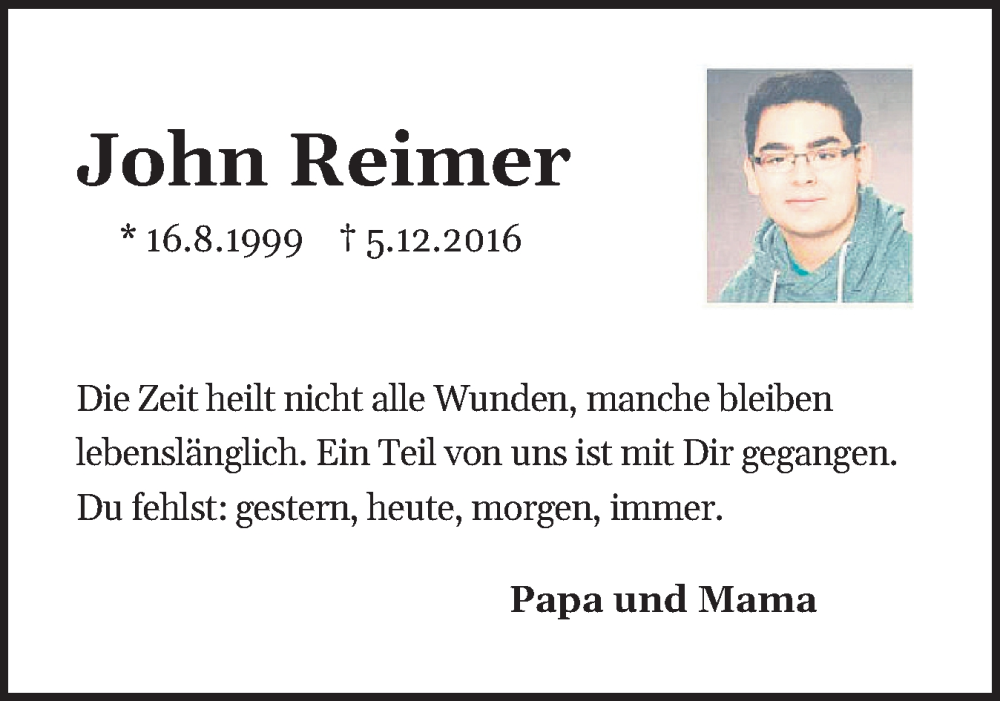  Traueranzeige für John Reimer vom 06.12.2024 aus Flensburger Tageblatt