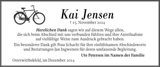 Traueranzeige von Kai Jensen von Husumer Nachrichten, Nordfriesland Tageblatt