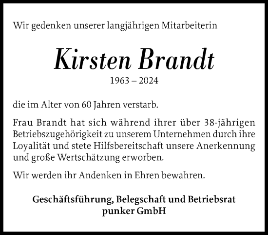 Traueranzeige von Kirsten Brandt von Eckernförder Zeitung, Hallo Eckernförde