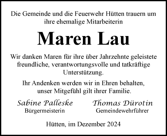 Traueranzeige von Maren Lau von Eckernförder Zeitung, Hallo Eckernförde