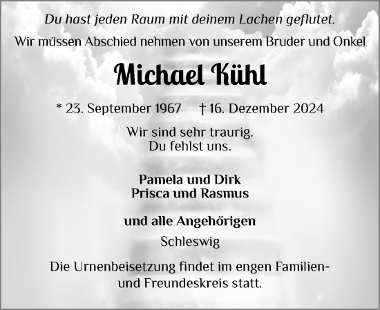 Traueranzeige von Michael Kühl von Schleswiger Nachrichten, Schlei-Bote