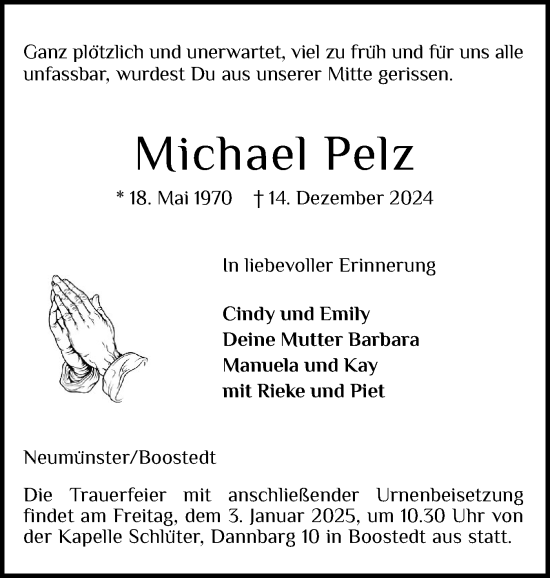 Traueranzeige von Michael Pelz von Holsteinischer Courier