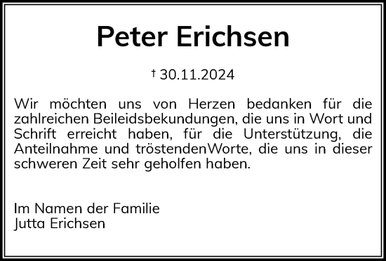 Traueranzeige von Peter Erichsen von Flensburger Tageblatt