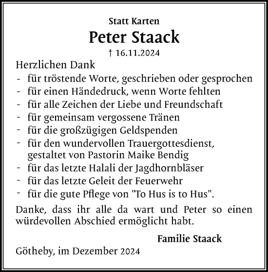 Traueranzeige von Peter Staack von Eckernförder Zeitung, Hallo Eckernförde