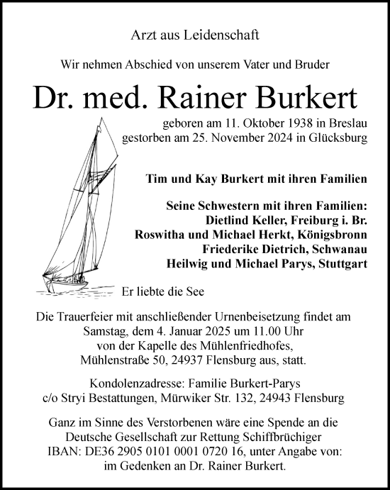 Traueranzeige von Rainer Burkert von Flensburger Tageblatt