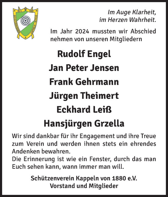 Traueranzeige von Rudolf Engel von Schleswiger Nachrichten, Schlei-Bote