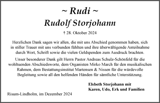 Traueranzeige von Rudolf Storjohann von Husumer Nachrichten, Nordfriesland Tageblatt