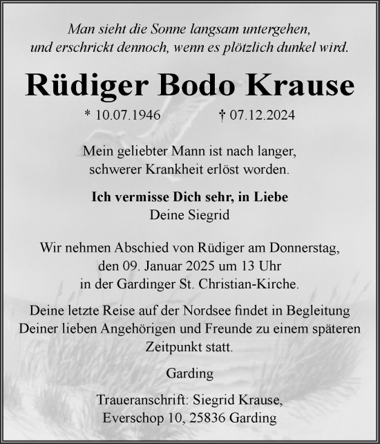 Traueranzeige von Rüdiger Bodo Krause von Region Westküste