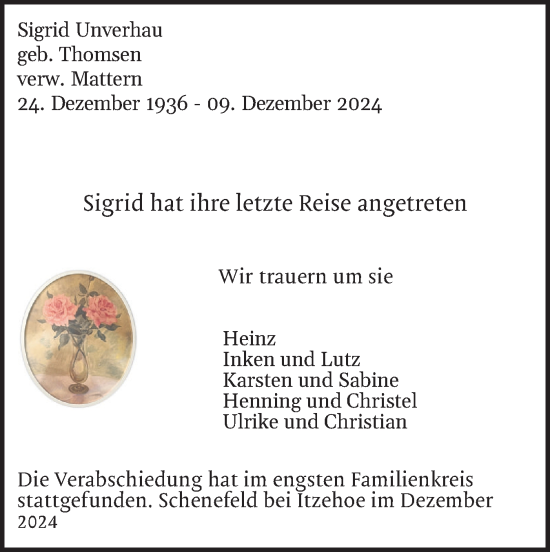 Traueranzeige von Sigrid  von Norddeutsche Rundschau, Wilstersche Zeitung, Glückstädter Fortuna