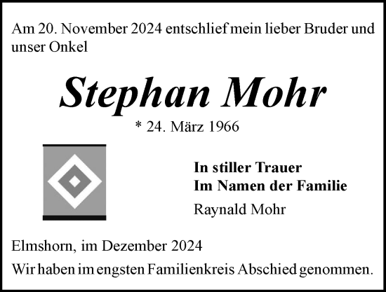 Traueranzeige von Stephan Mohr von Elmshorner Nachrichten, Barmstedter Zeitung