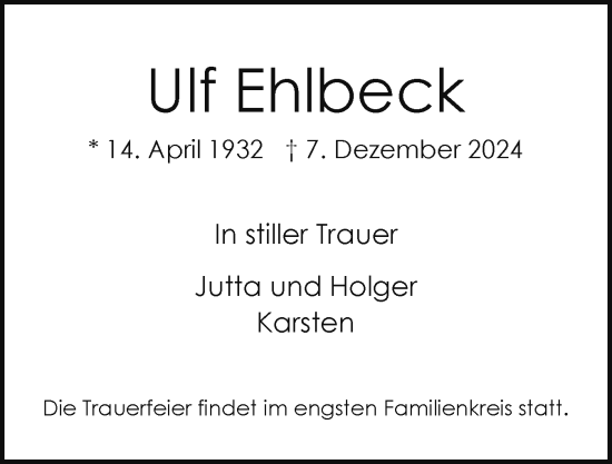 Traueranzeige von Ulf Ehlbeck von Region Pinneberg und tip Pinneberg