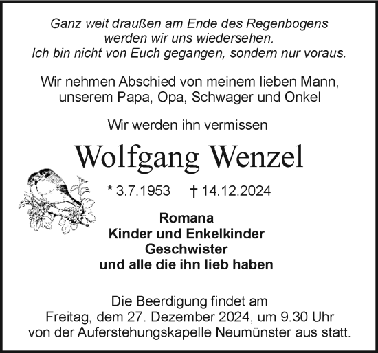 Traueranzeige von Wolfgang Wenzel von Holsteinischer Courier