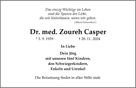 Traueranzeige von Zoureh Casper von Flensburger Tageblatt