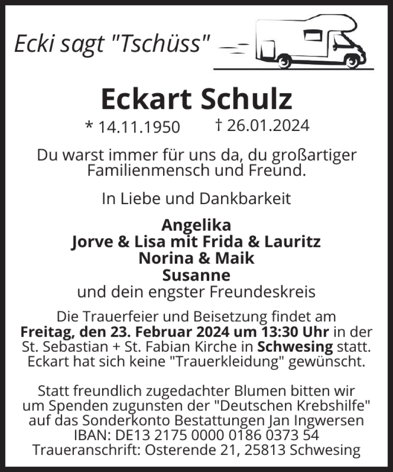  Traueranzeige für Eckart Schulz vom 06.02.2024 aus Husumer Nachrichten