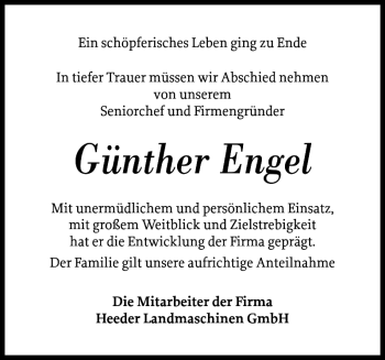 Traueranzeige von Günther Engel von Elmshorner Nachrichten