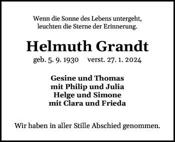 Traueranzeige von Helmuth Grandt von Eckernförder Zeitung