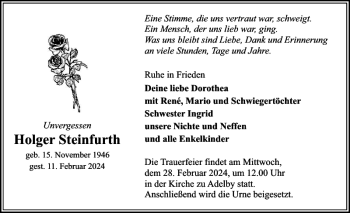Traueranzeige von Holger Steinfurth von Flensburger Tageblatt