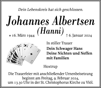 Traueranzeige von Johannes Albertsen von Husumer Nachrichten