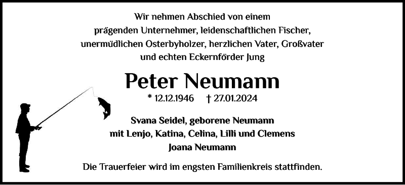  Traueranzeige für Peter Neumann vom 03.02.2024 aus Eckernförder Zeitung