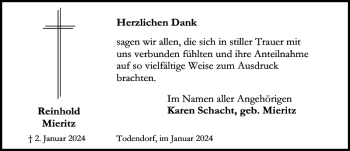 Traueranzeige von Reinhold Mieritz Karen Schacht geb. Mieritz  von Stormarner Tageblatt