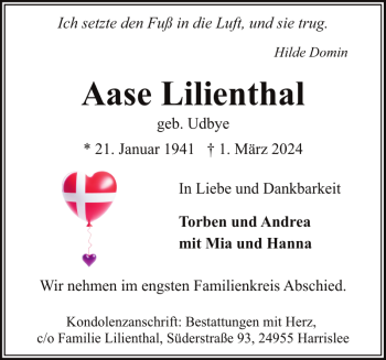 Traueranzeige von Aase Lilienthal von Flensburger Tageblatt